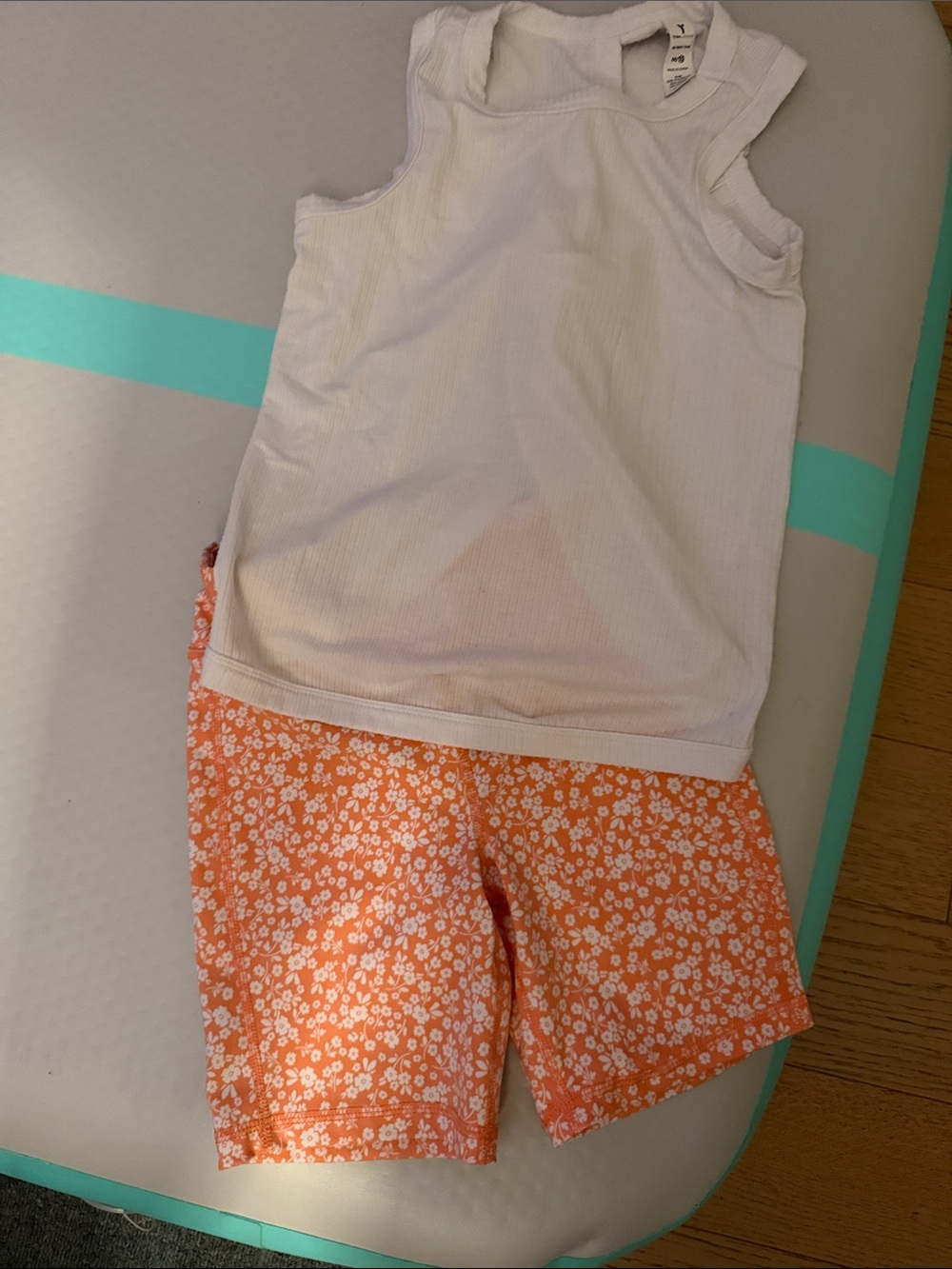 Yogalicious White Tank Top and Orange Floral Shorts Kids Matching Set